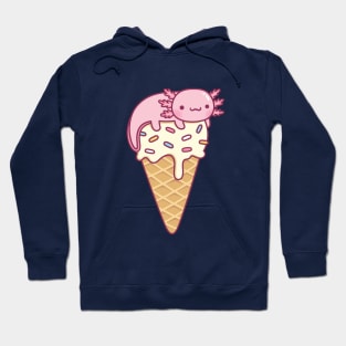 Cute Axolotl On Vanilla Ice Cream Cone Funny Hoodie